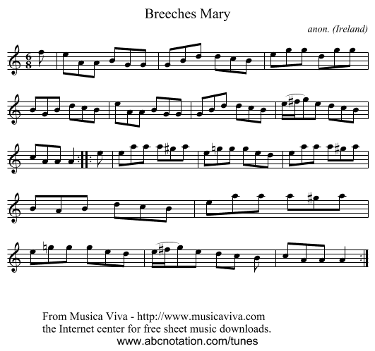 Breeches Mary - staff notation