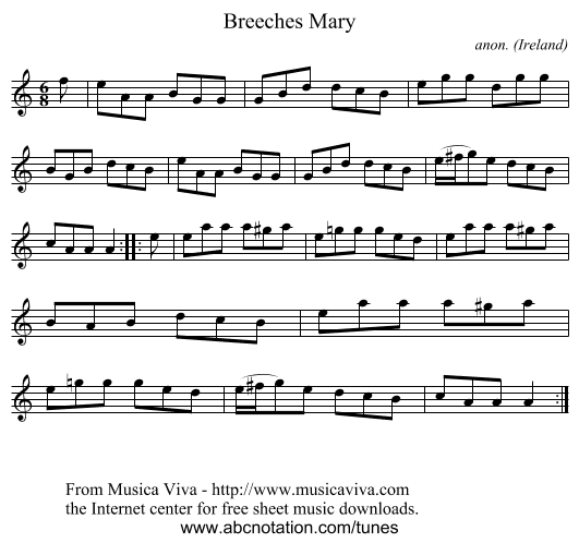 Breeches Mary - staff notation