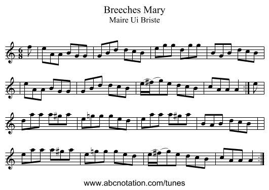 Breeches Mary - staff notation