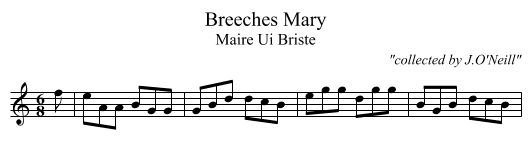 Breeches Mary - staff notation