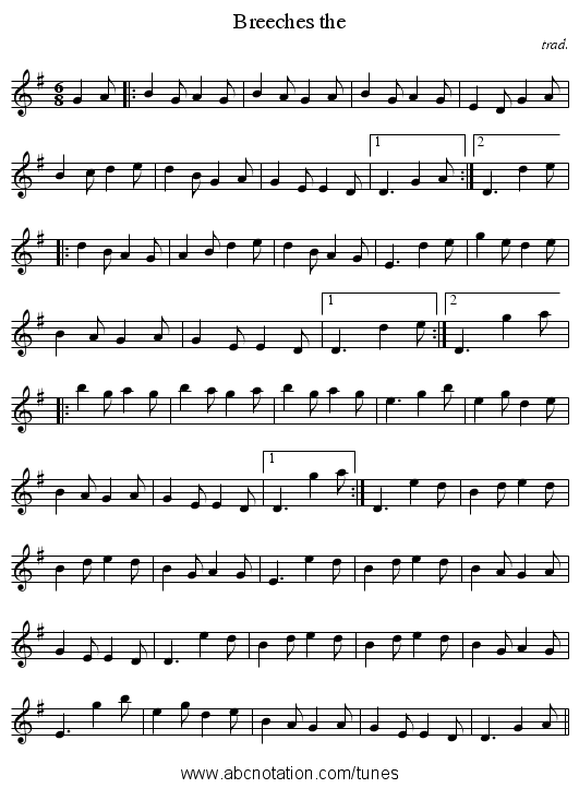 Breeches the - staff notation