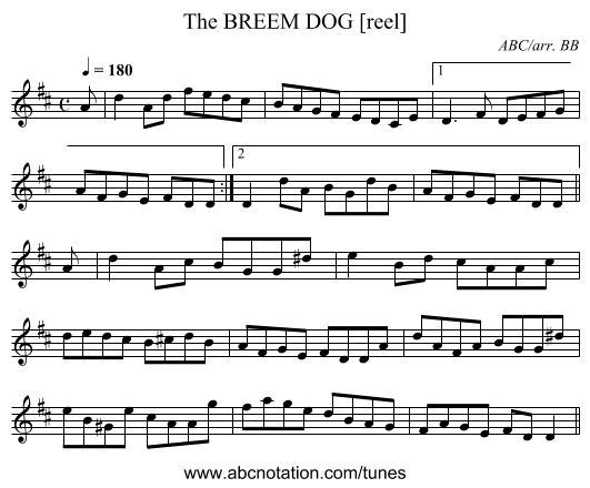 BREEM DOG [reel], The - staff notation
