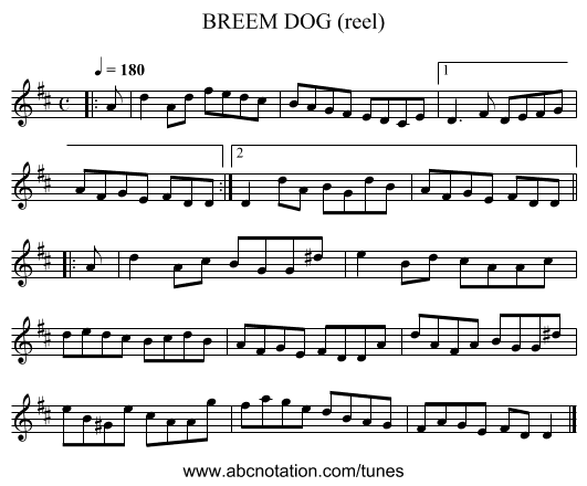 BREEM DOG (reel) - staff notation