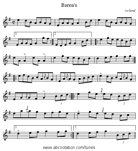 Breen's - staff notation