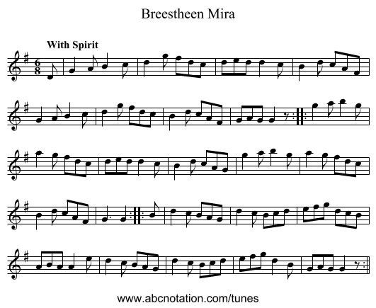 Breestheen Mira - staff notation