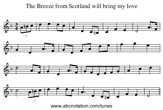 Breeze from Scotland will bring my love, The - staff notation