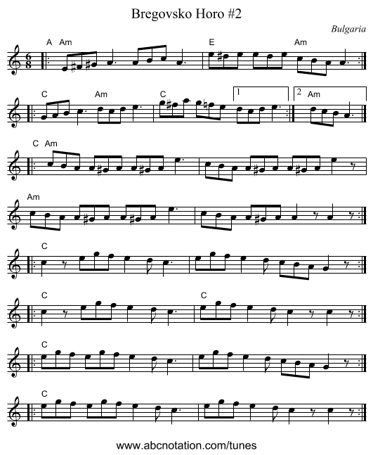 Bregovsko Horo #2 - staff notation