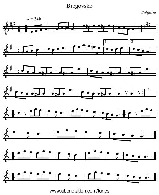 Bregovsko - staff notation