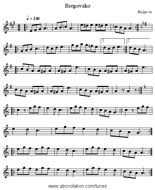 Bregovsko - staff notation