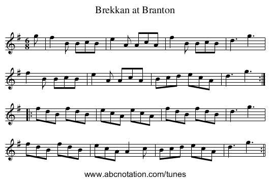 Brekkan at Branton - staff notation