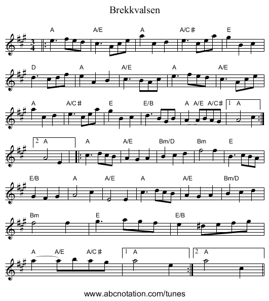 Brekkvalsen - staff notation