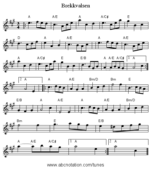Brekkvalsen - staff notation