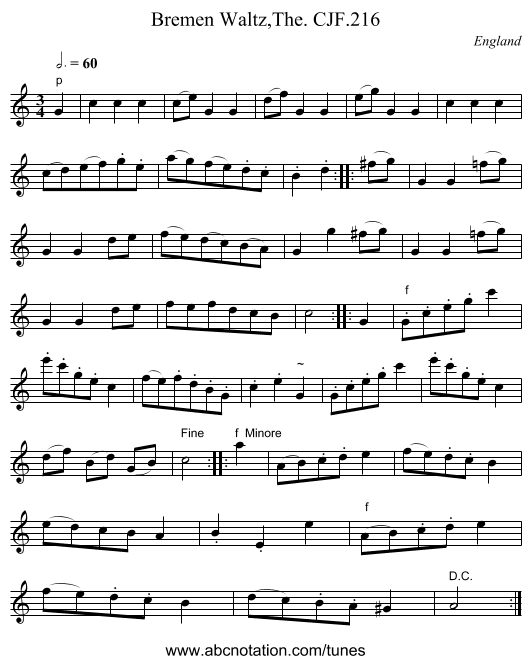 Bremen Waltz,The. CJF.216 - staff notation