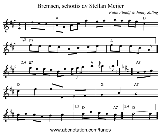 Bremsen, schottis av Stellan Meijer - staff notation
