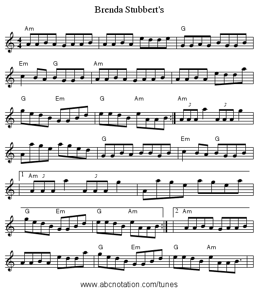 Brenda Stubbert's - staff notation