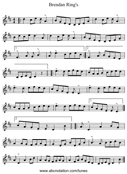 Brendan Ring's - staff notation