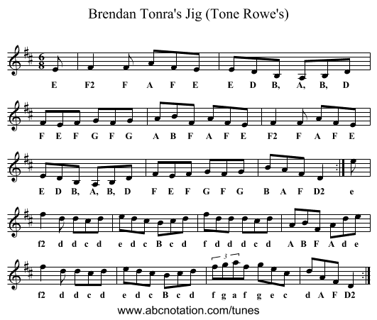 Brendan Tonra's Jig (Tone Rowe's) - staff notation