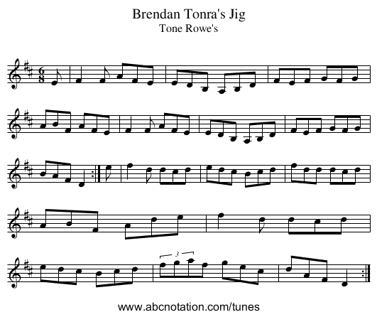 Brendan Tonra's Jig - staff notation
