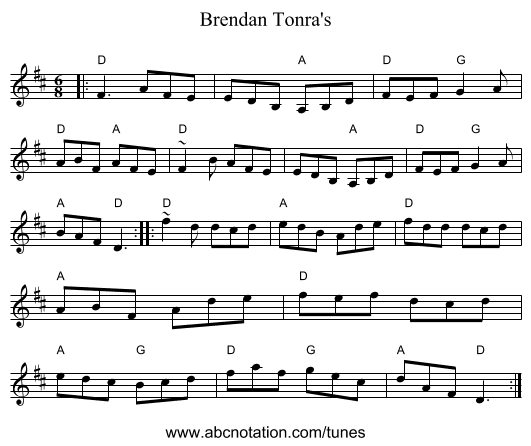 Brendan Tonra's - staff notation