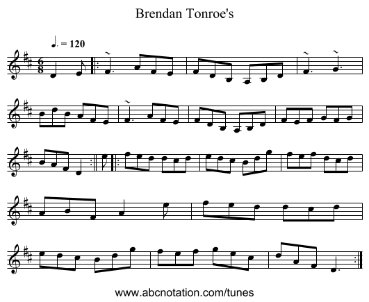 Brendan Tonroe's - staff notation