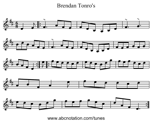 Brendan Tonro's - staff notation