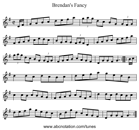Brendan's Fancy - staff notation