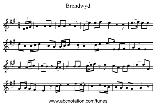 Brendwyd - staff notation