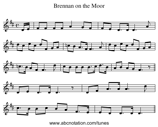 Brennan on the Moor - staff notation