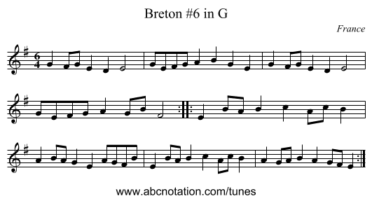 Breton #6 in G - staff notation