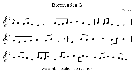 Breton #6 in G - staff notation