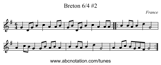 Breton 6/4 #2 - staff notation