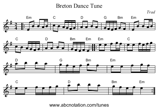 Breton Dance Tune - staff notation