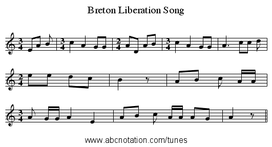 Breton Liberation Song - staff notation