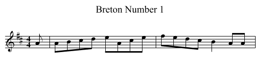 Breton Number 1 - staff notation