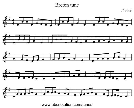 Breton tune - staff notation
