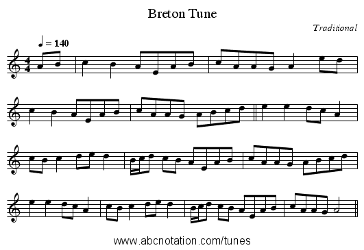 Breton Tune - staff notation