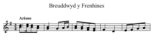 Breuddwyd y Frenhines - staff notation
