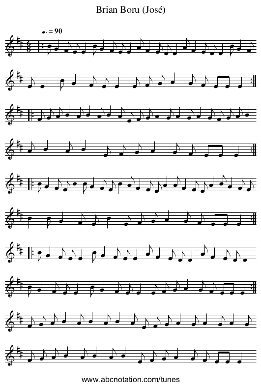 Brian Boru (José) - staff notation