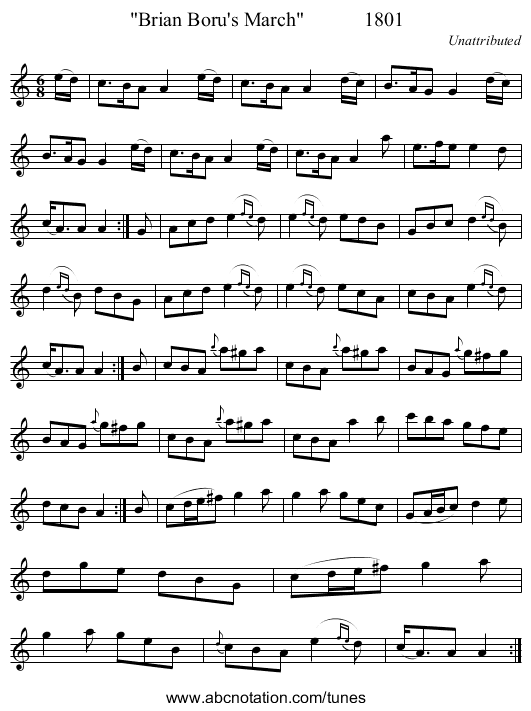 Brian Boru's March 1801 - staff notation
