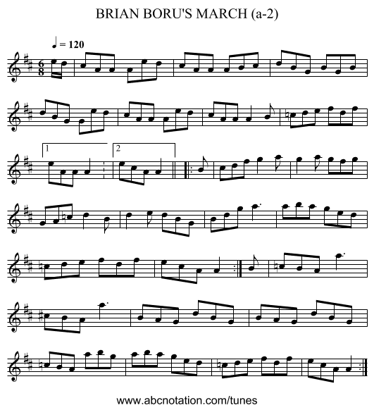 BRIAN BORU'S MARCH (a-2) - staff notation