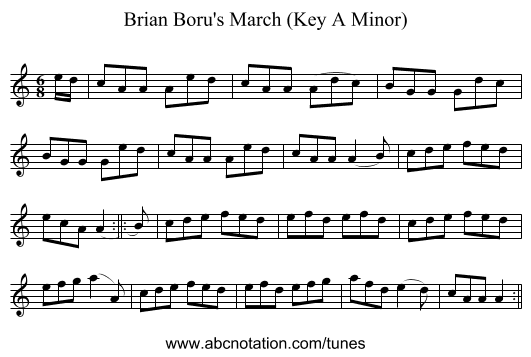 Brian Boru's March (Key A Minor) - staff notation