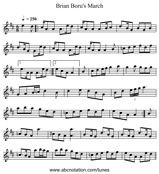 Brian Boru's March - staff notation