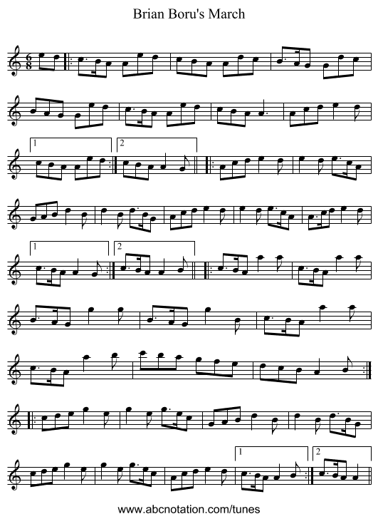 Brian Boru's March - staff notation