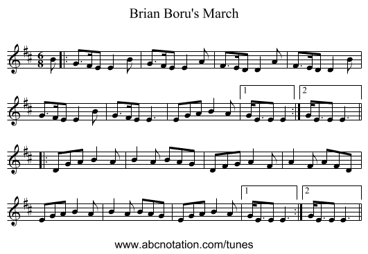 Brian Boru's March - staff notation