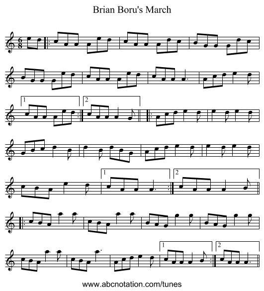 Brian Boru's March - staff notation