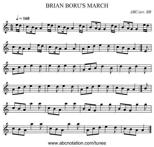 BRIAN BORU'S MARCH - staff notation