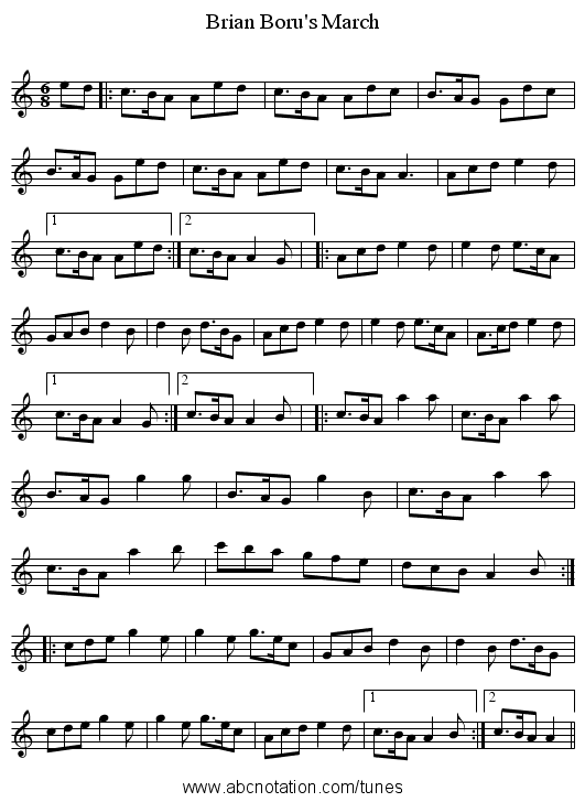 Brian Boru's March - staff notation