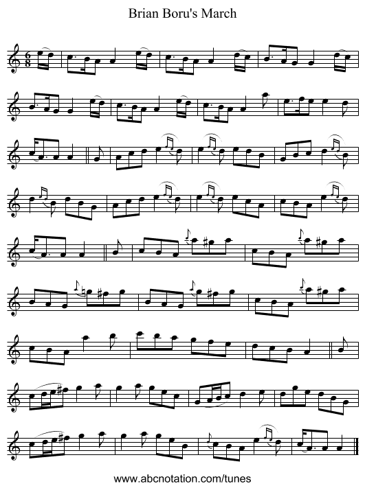 Brian Boru's March - staff notation