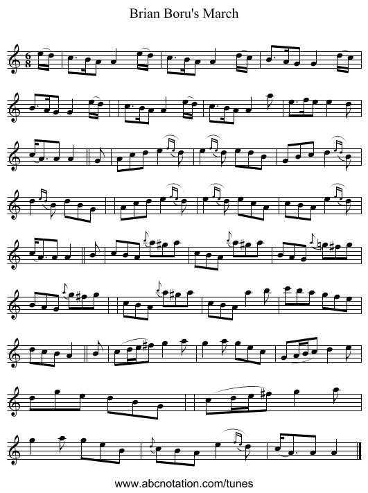 Brian Boru's March - staff notation