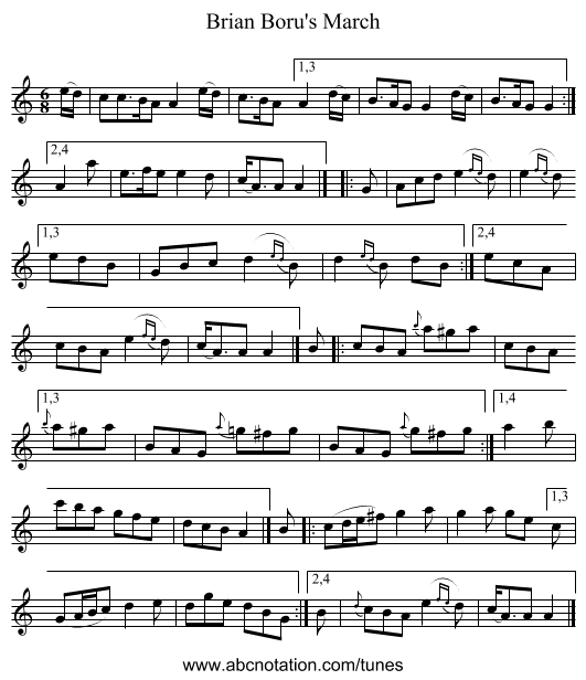 Brian Boru's March - staff notation